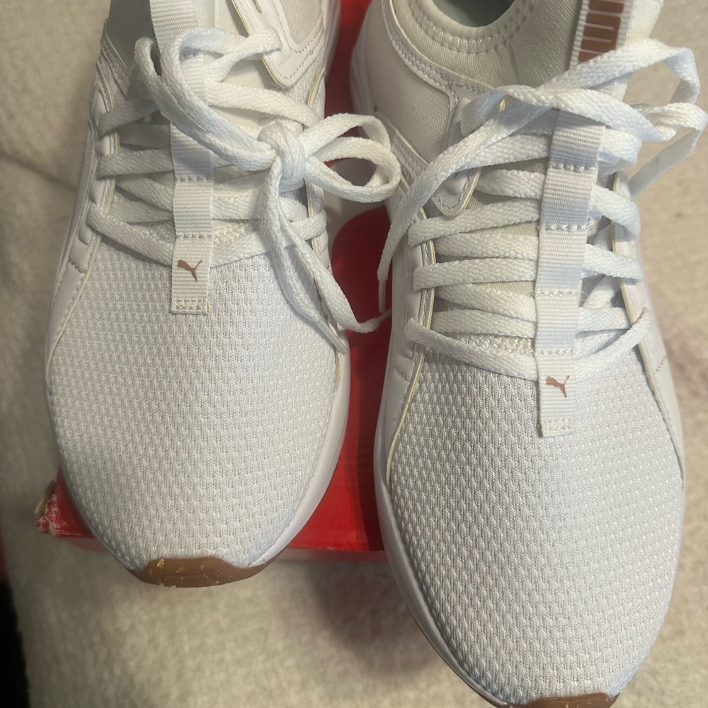 Puma White Sneakers with Rose Gold Accents, Brand new, never worn. - Picture 2 of 4